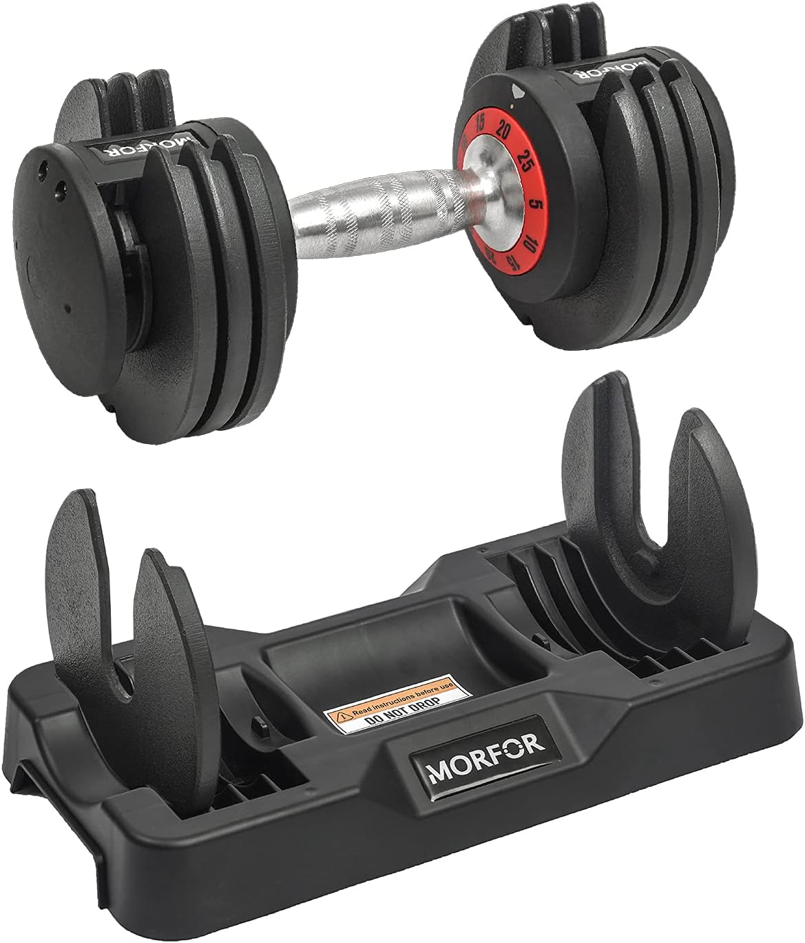 Morfor Adjustable Dumbbell (Single) 25lbs Black All-in-one Exercise & Fitness Dumbbell for Men & Women Fast Adjust Weight with Anti-Slip Metal Handle & Red Dial Safe Lock System Handy for Home Gym : Sports & Outdoors