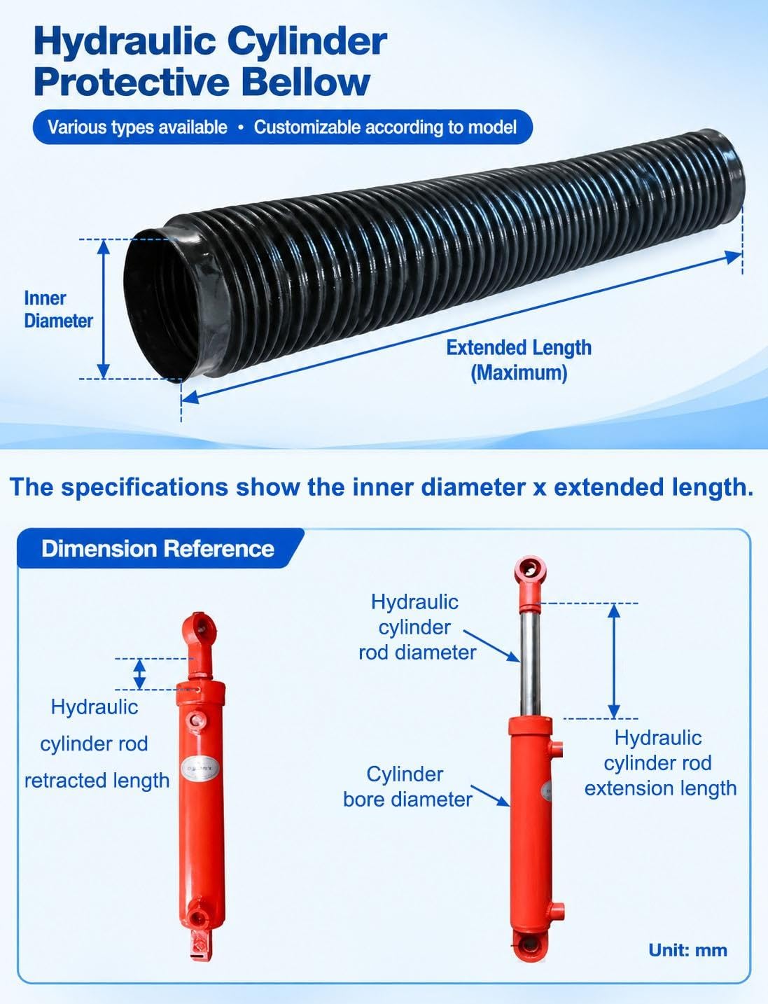 Soufflet Protection Vérin Hydraulique, Flexible Oil Resistant Rod Cover