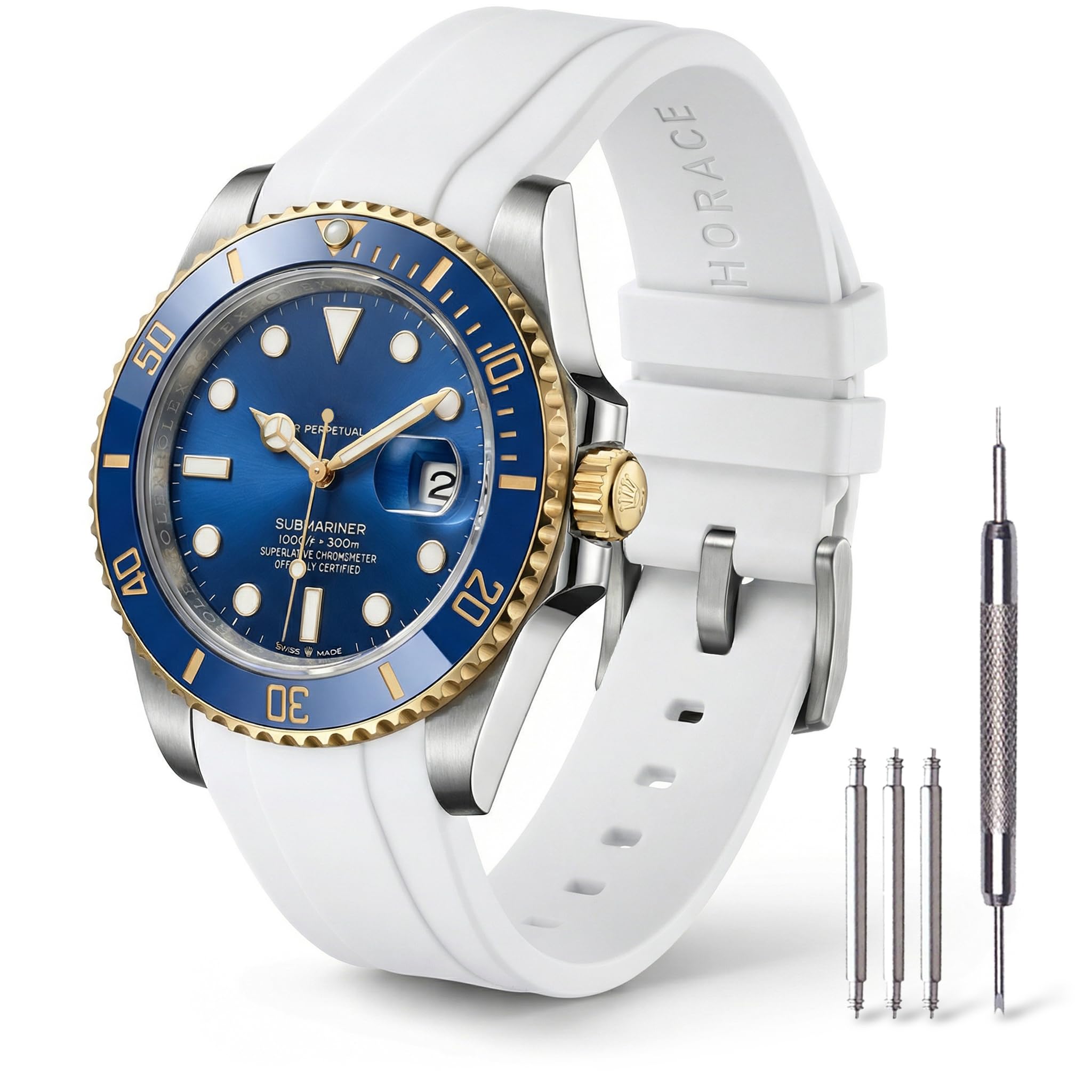 HORACE Cinturino per Orologio 20 mm in Gomma FKM Premium – Morbido, Impermeabile & Resistente – Compatibile con Rolex Submariner 40mm