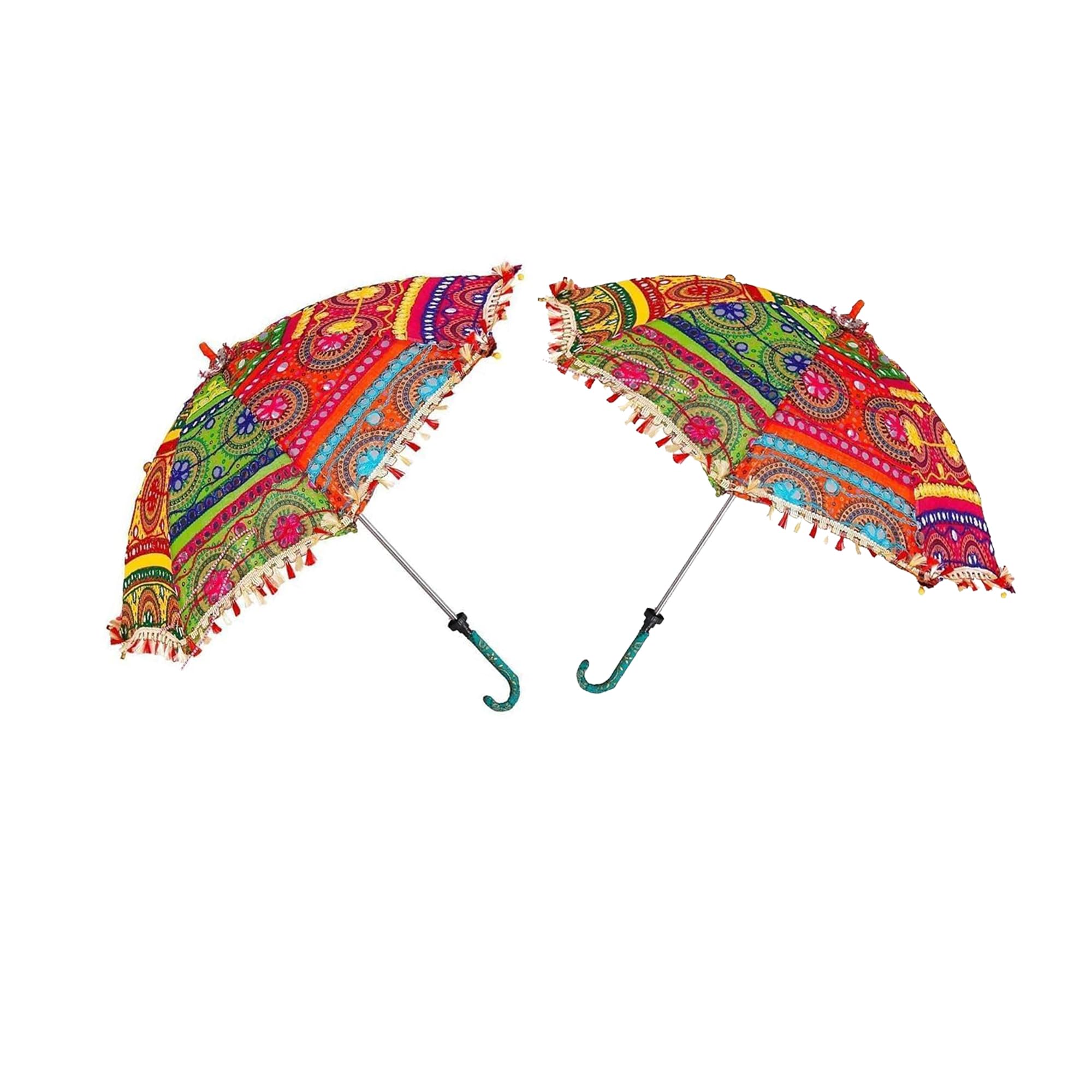 logro Pack of 2piece Umbrella For Decoration in Weddings, Navratri, Traditional Festivals | Handmade Embroidery Ethnic Parasol | For Sun Protection, Garba in Navratri | Event Photo Backdrop-picture-12