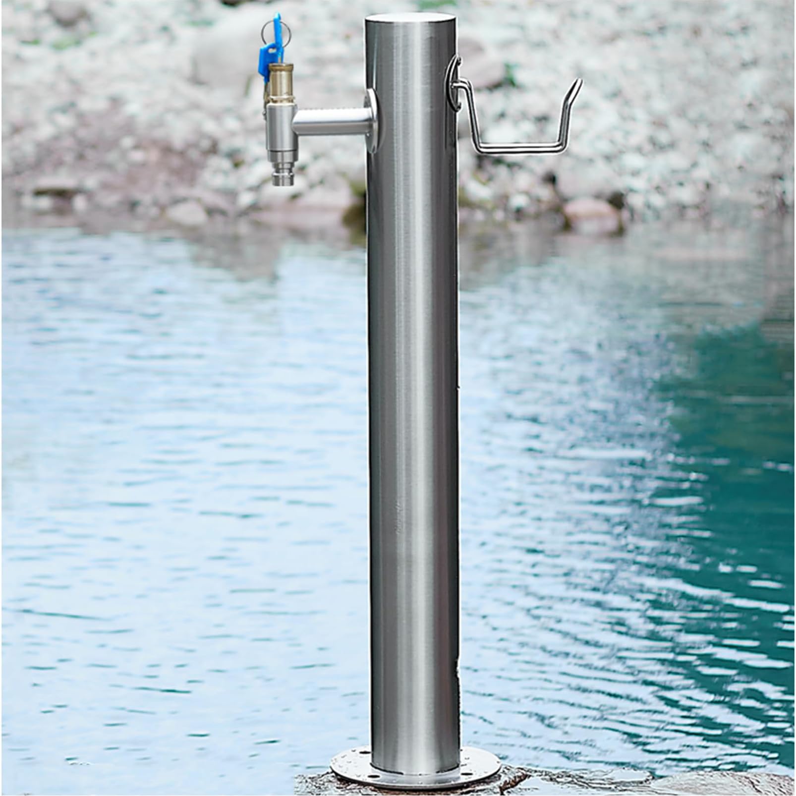 BHGFYXBS Garden Water Column Outdoor Faucet, Stainless Steel Cylindrical Vertical Garden Water Column, Vertical Faucet Hose Bracket For Lawn Irrigation And Cleaning,C-20.5CM×86CM