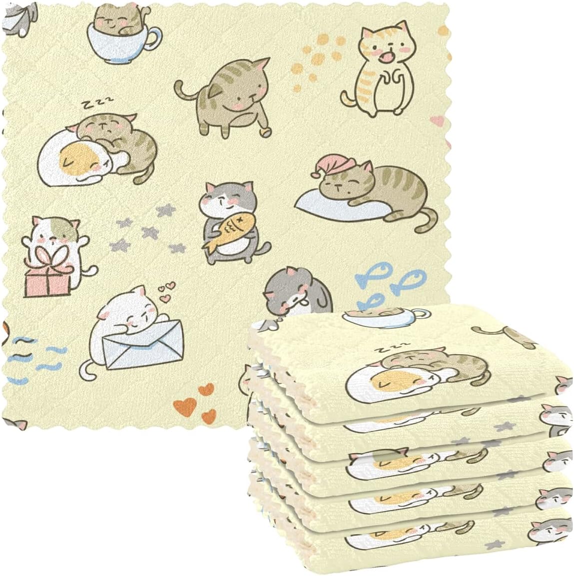 Akiraki キッチンクロス ネコ 猫柄 ハート かわいい 可愛い イエロー ふきん 雑巾 吸水 速乾 汚れ Akiraki キッチンクロス ネコ 猫柄 ハート かわいい 可愛い イエロー ふきん 雑巾 吸水 速乾 汚れ