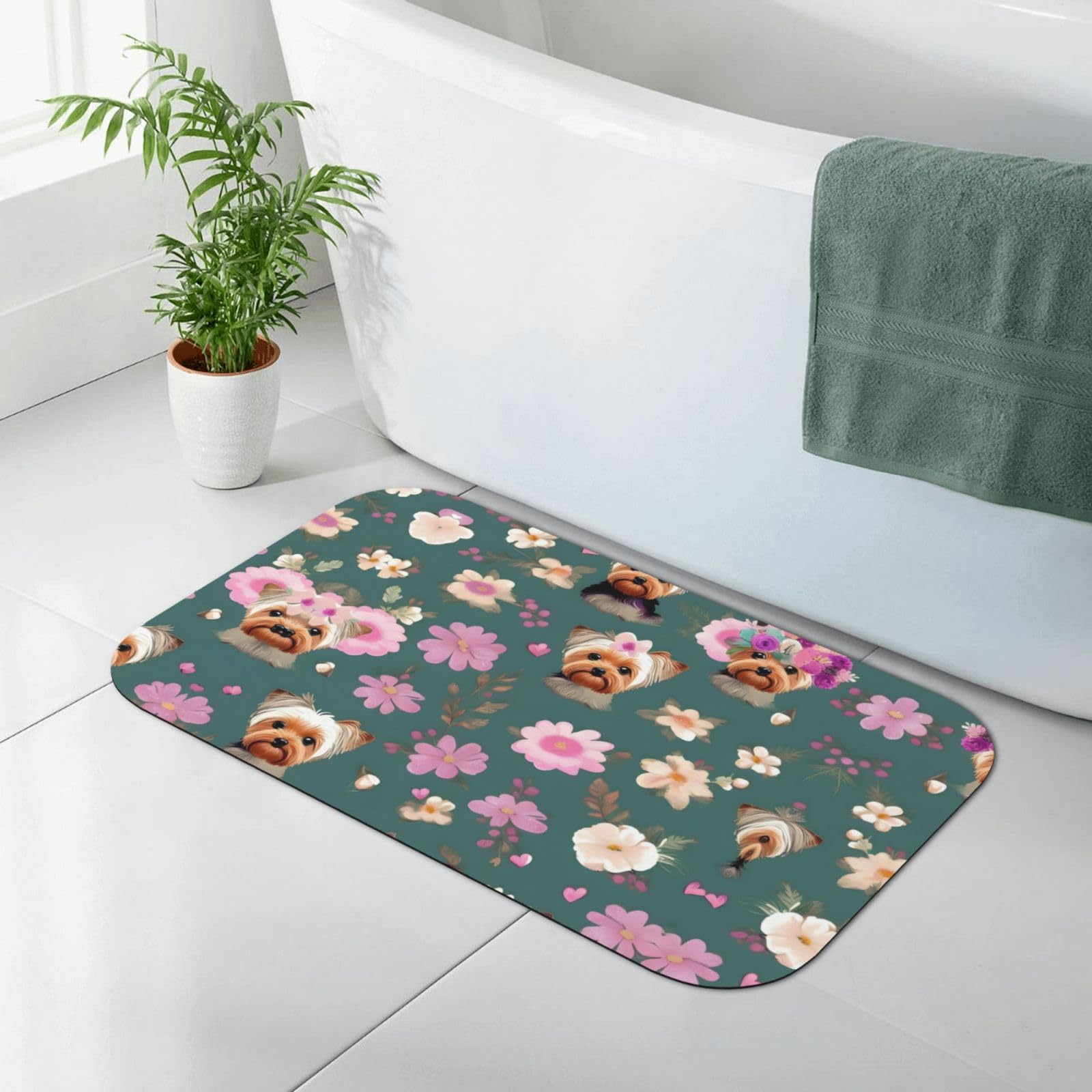 Tapis de bain diatomée naturelle haut de gamme motif floral pliable