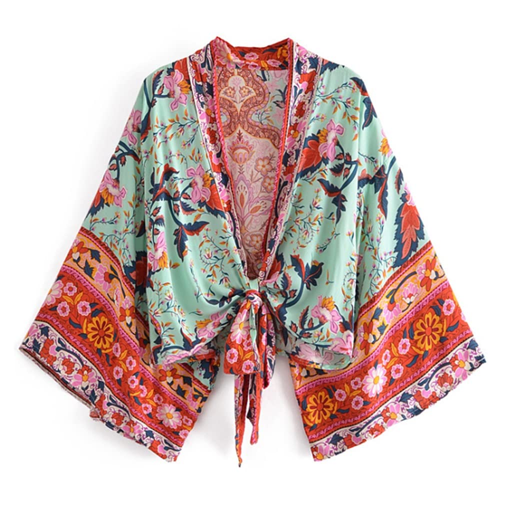 Kimono corto para mujer con estampado floral vintage ideal para tus días de playa en verano 7