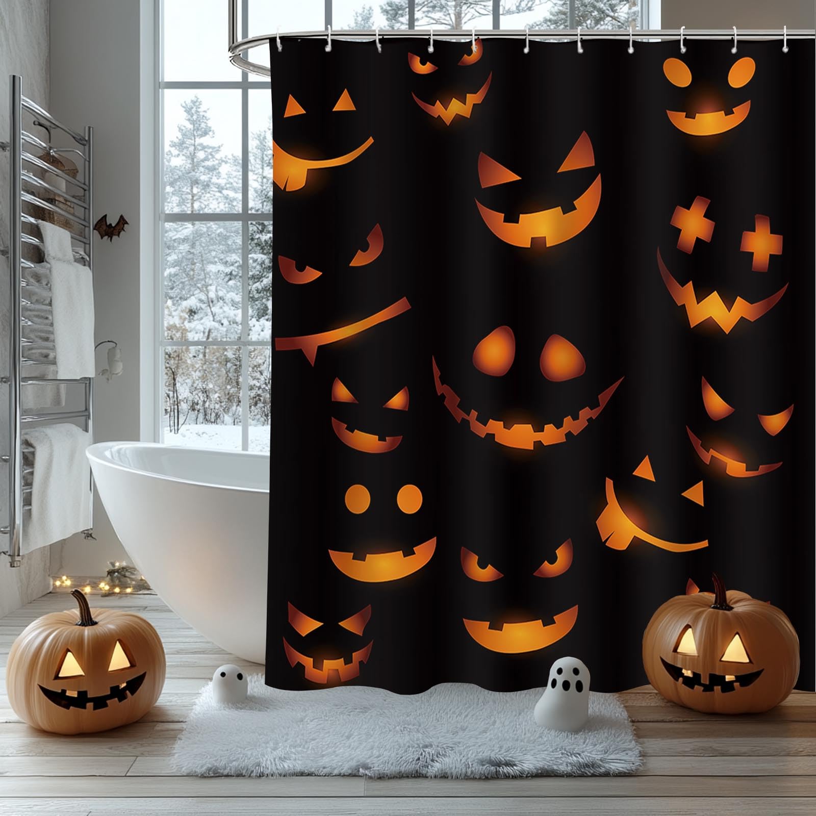 AIBIIN Halloween Shower Curtain Black Evil Pumpkin Bath Curtains Durable Waterproof Polyester Material with 12 Hooks 180x180cm