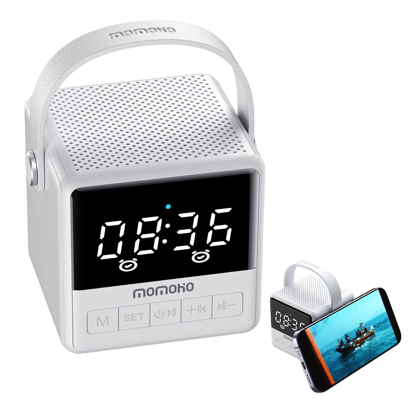 MOMOHO Portable Bluetooth Speaker - Stylish and Convenient with LED Time Display?White?