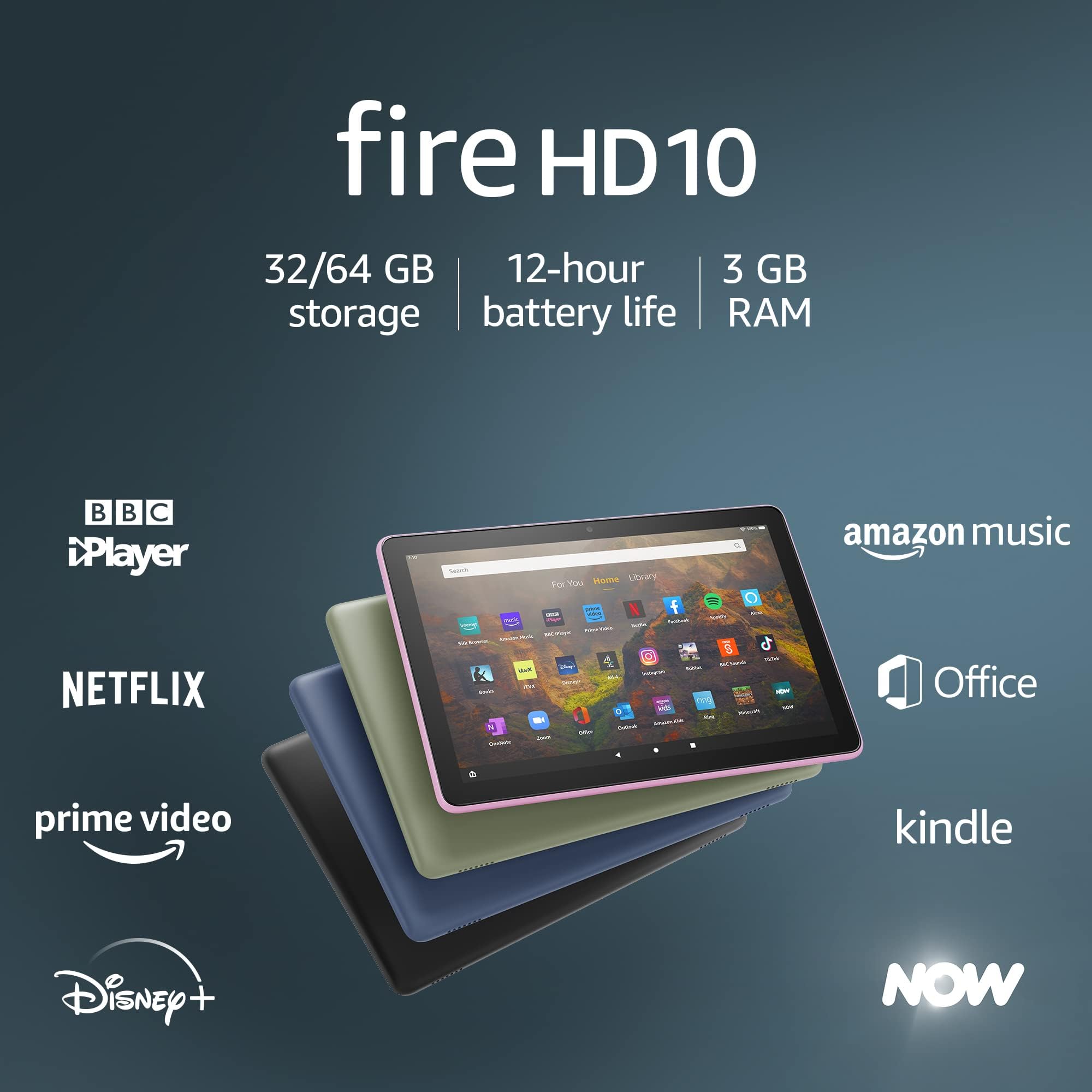 Amazon Fire HD 10 tablet | 10.1", 1080p Full HD, 32 GB, Lavender - with Ads