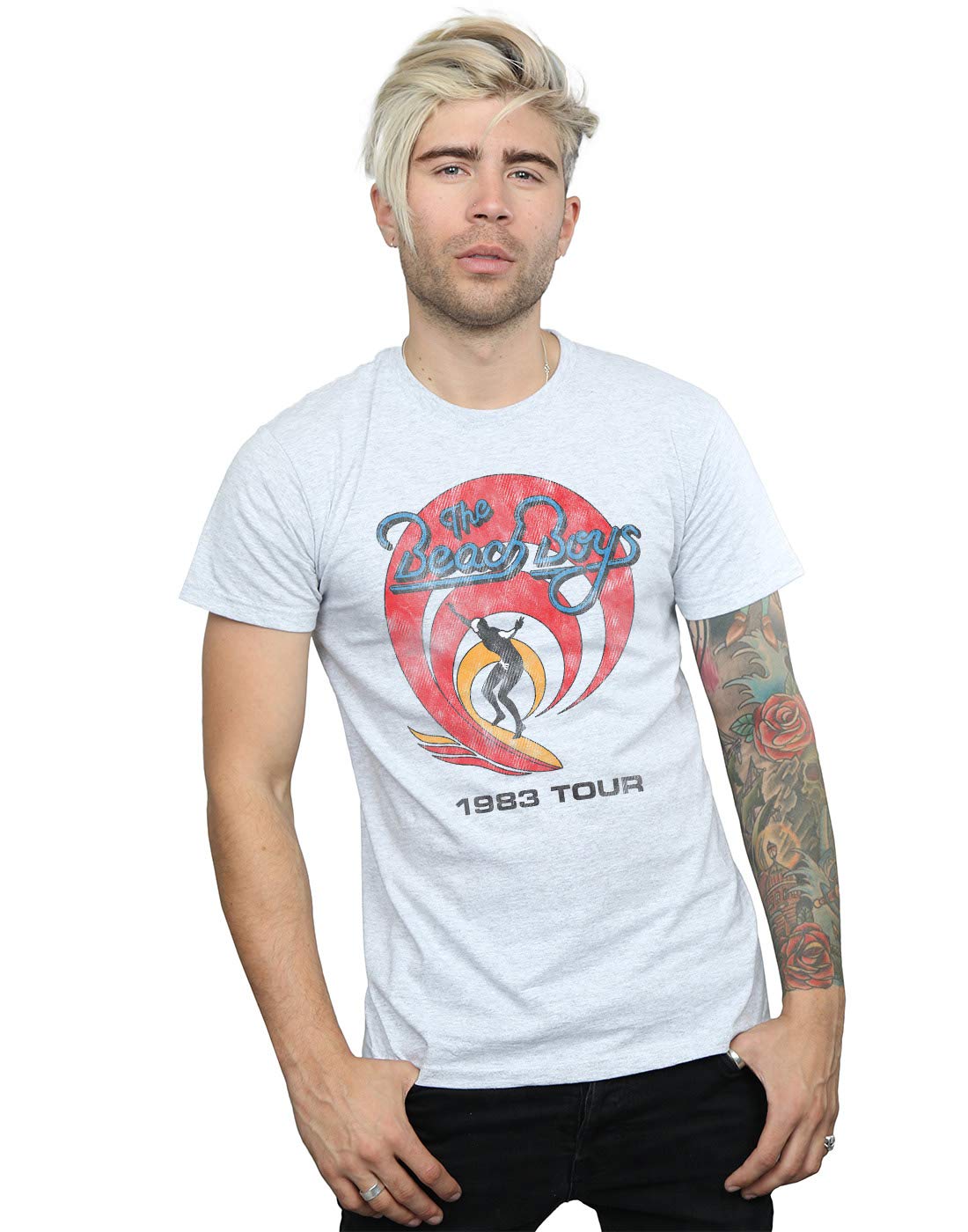 Beach Boys Men's Surfer 1983 T-Shirt Medium Heather Grey