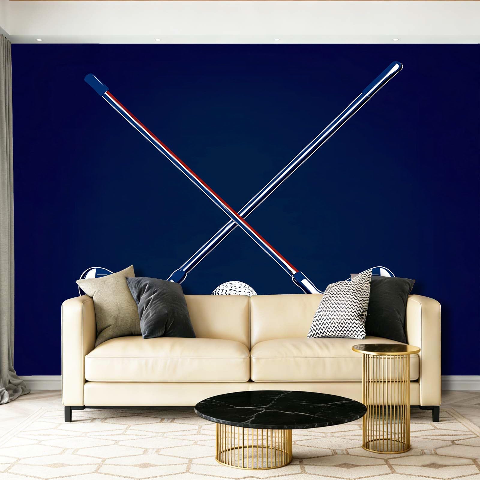 Drukowana fototapeta sportowa kij golfowy niesamoprzylepna tapeta, łatwa w instalacji z naklejką do tapet, 200 x 140 cm (szer. x wys.), duża dekoracja ścienna do domu, ciemnoniebieska