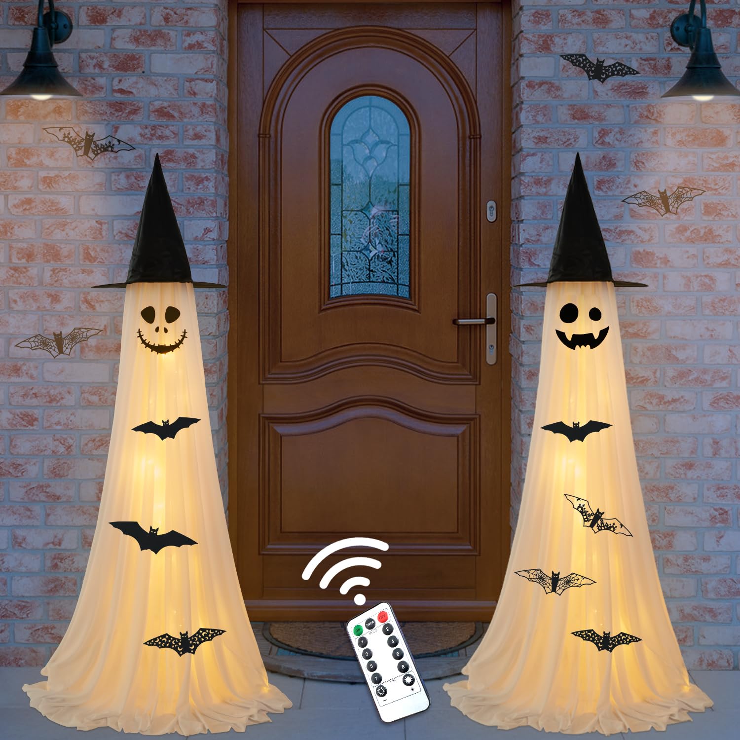 Fantôme lumineux d'extérieur Halloween 180 cm lot de 2 décorations avec minuterie pour jardin