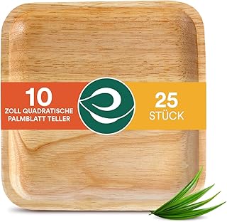 ECO SOUL quadratische Palmblatt Teller 25 Cm (10 Zoll) (25 Stück) | 100% kompostierbar & stabil | Bio Einwegteller aus Palmblatt | Hochwertiges Einweggeschirr für Party & Dinner
