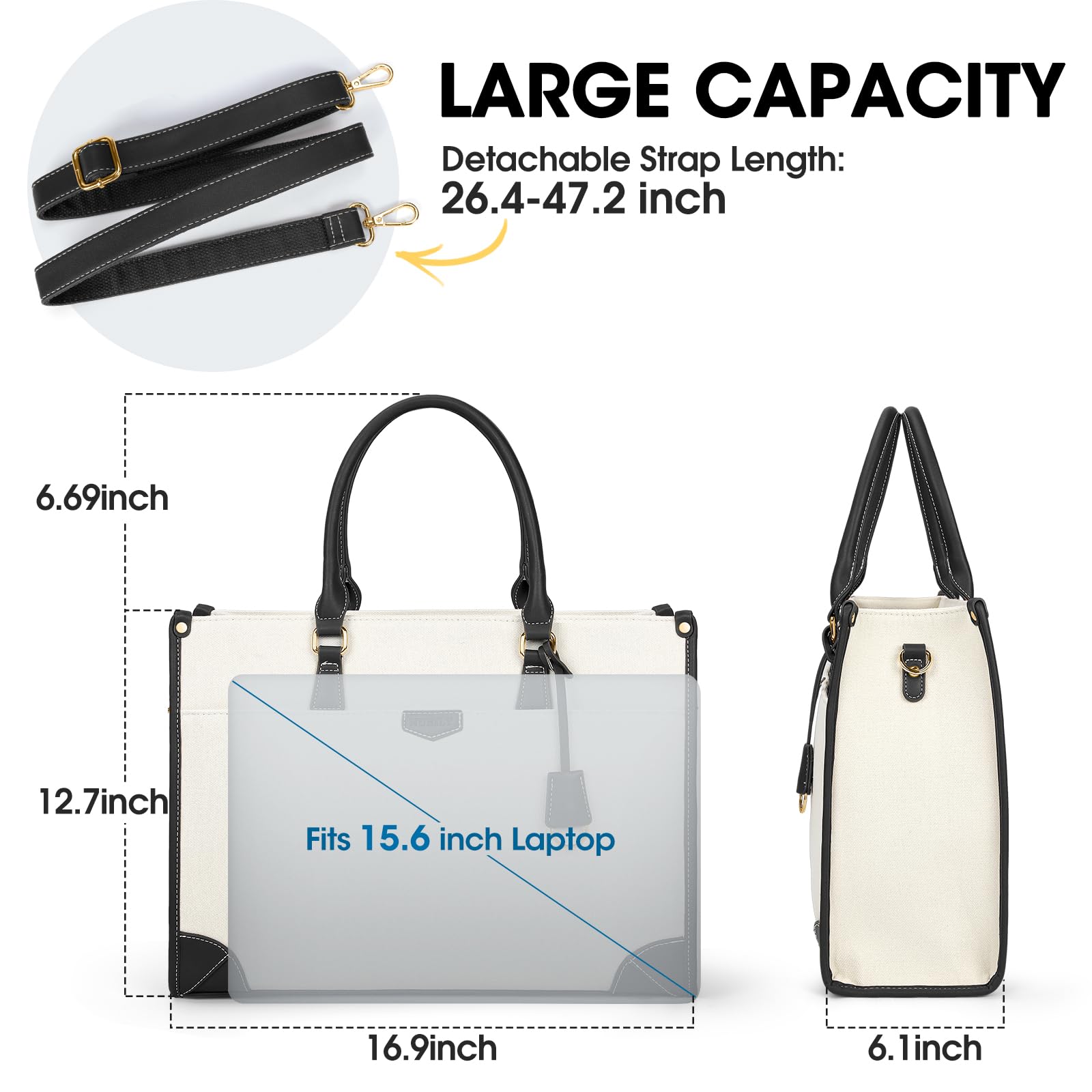 IGOLUMON Bolso de Mujer Grande Bolso Universidad Mujer Impermeable Bolso Portatil Ordenador Mujer 15.6 Pulgadas Tela de Vela Bolso Shopper Bolsa Tote para Oficina Trabajo
