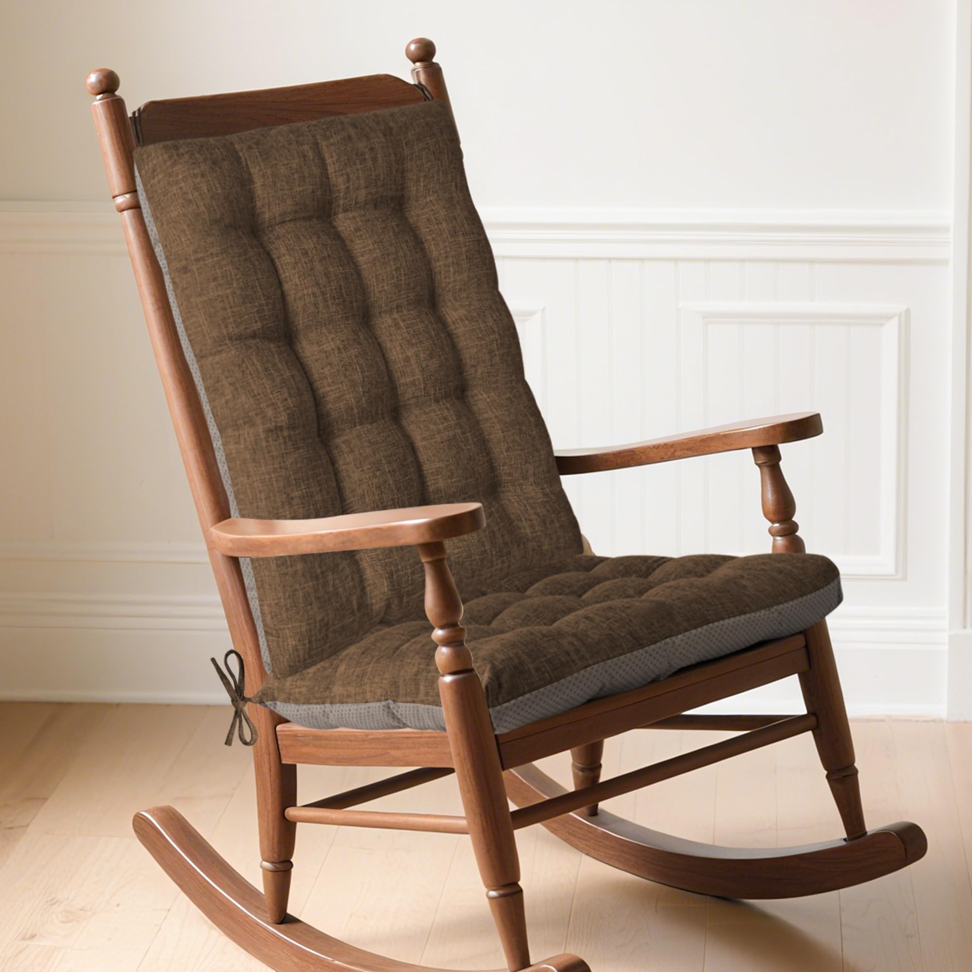 MineCozy Non-Slip Rocking Chair Cushion Indoor with Ties 1 Pack Coffee