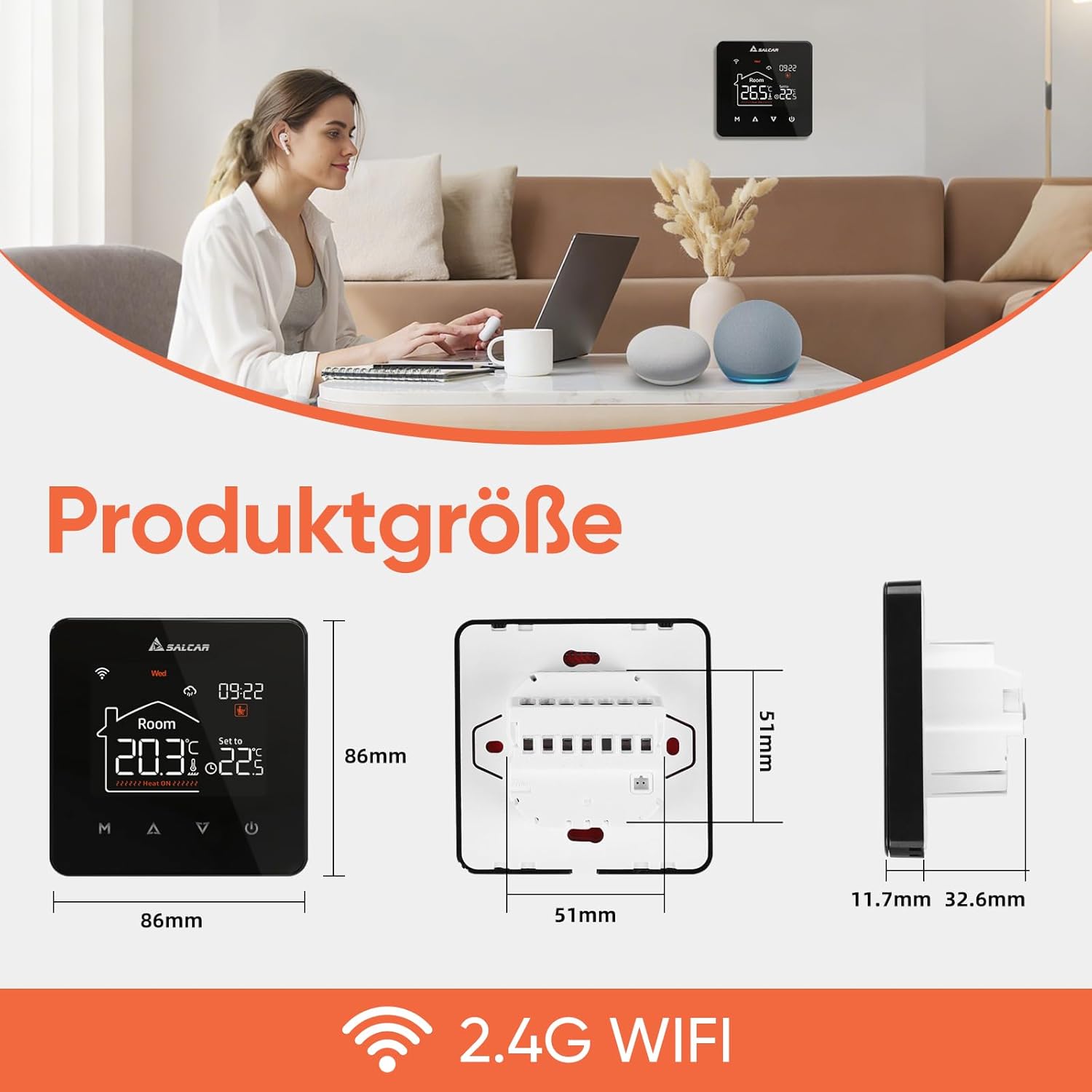 SALCAR V4W.716 Thermostat Product Dimensions