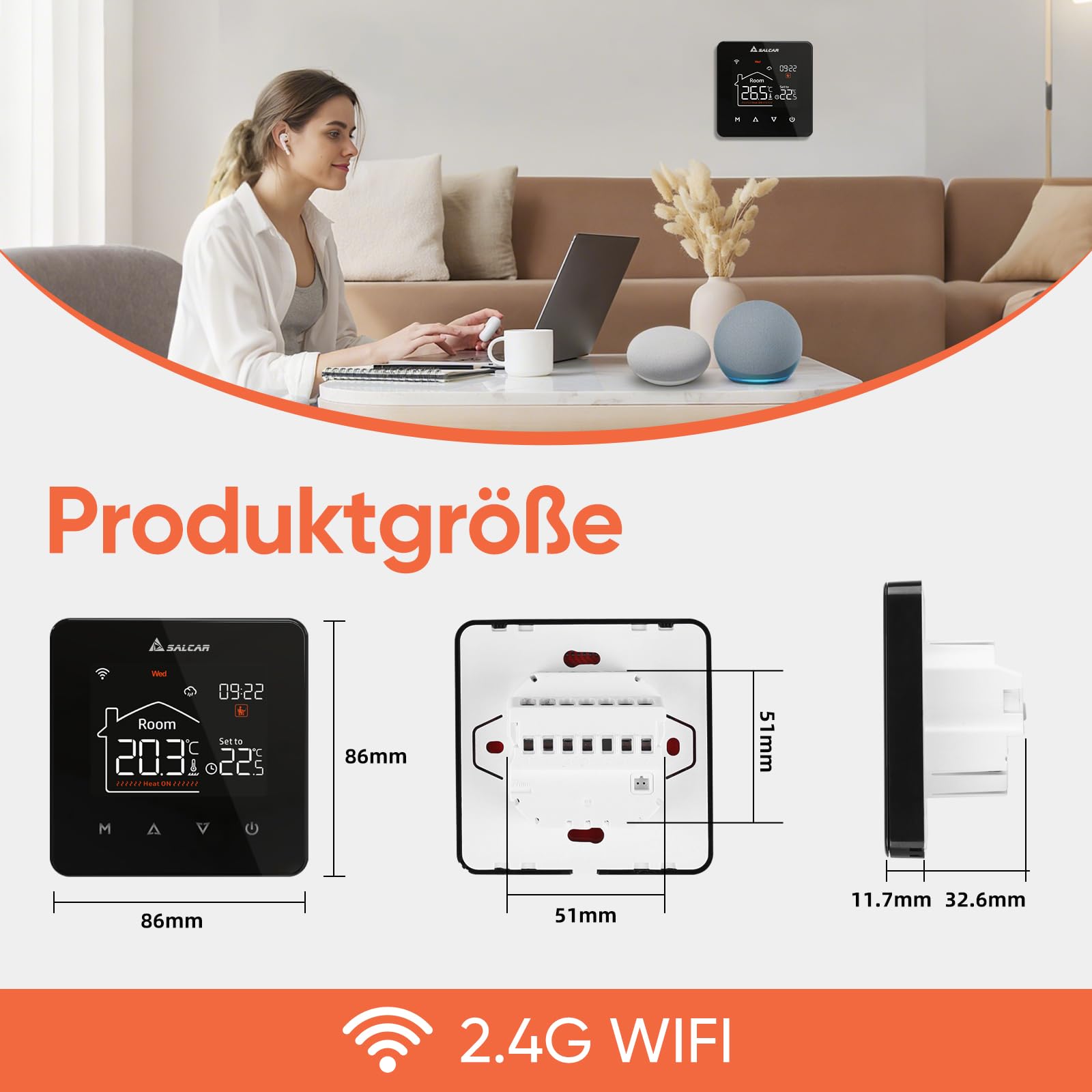 SALCAR, termostato WiFi per riscaldamento intelligente, per riscaldamento a pavimento e acqua, programmabile, LCD, termostato ambiente, per caldaia, con WLAN, termostati per riscaldamento digitali