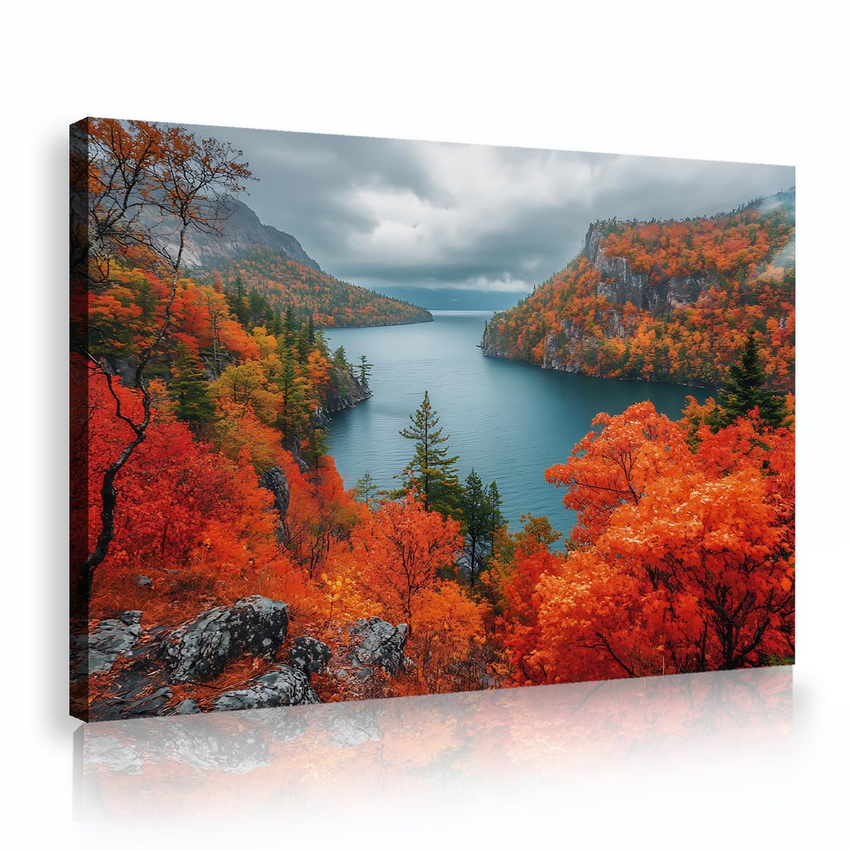 SHENGPOSTER Lake Fjord Landscape Canvas Wall Art Red Forest Canyons Giclee Prints Aesthetic Nature Water Mountains Wall Pictures for Lounge Office Innerframe 55x80cm