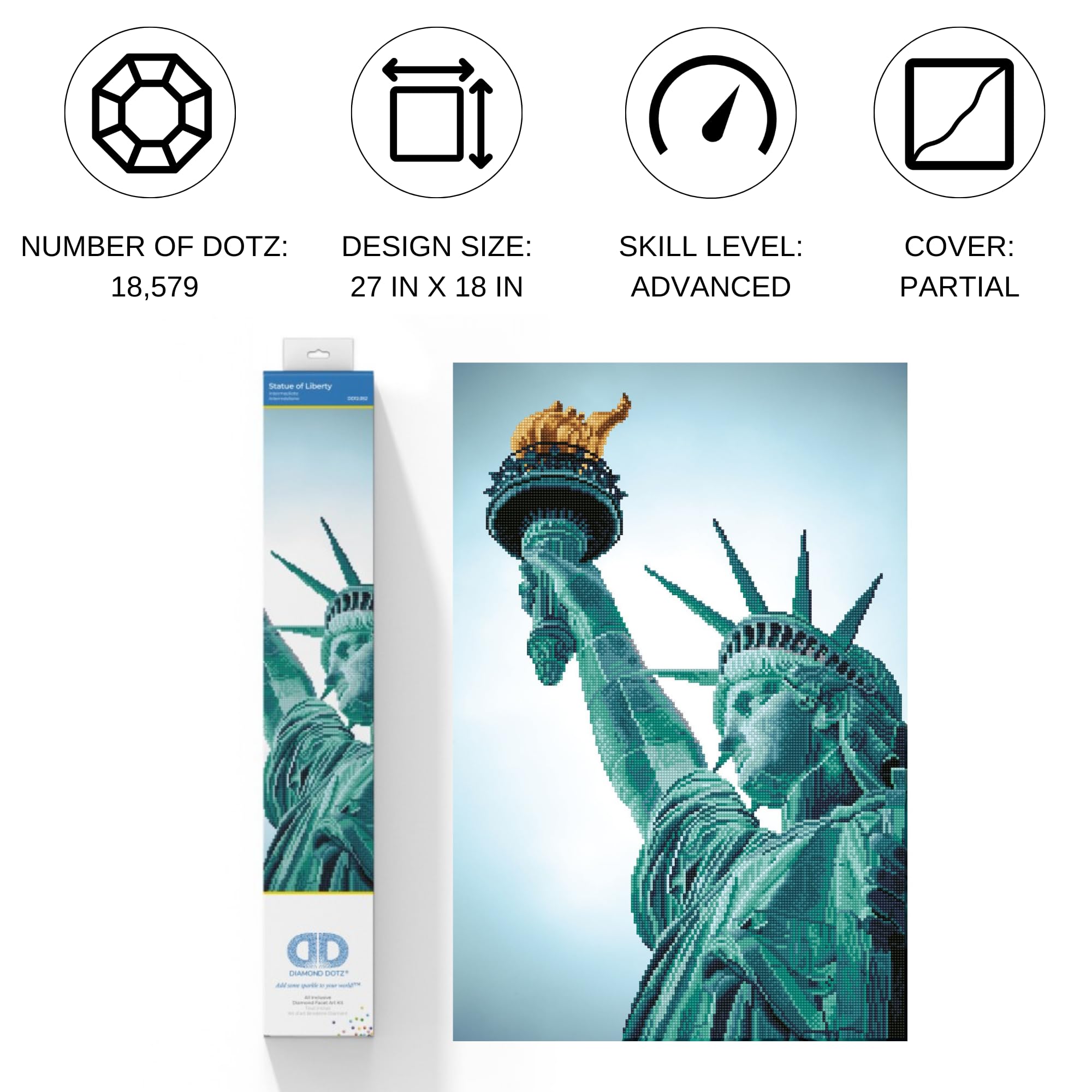 Diamond Dotz DD12-052 Statue of Liberty, ca. 47 x 70 cm groß, Diamond Painting, Malen mit Diamanten, funkelndes Bild zum Selbstgestalten, für Kinder und Erwachsene