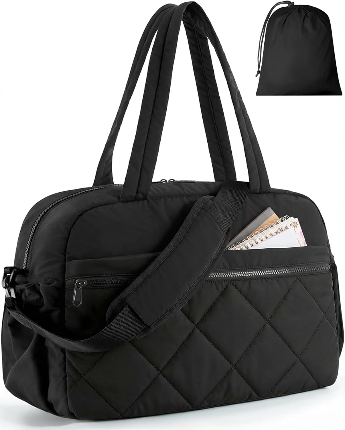 HOTOR Gym Bag for Women - Lightweight Travel Duffle Bags with Wet Pocket & Separate Shoe Bag, Multi-Pocket Carry on Weekender Duffel for Sports, Fitness, Overnight Trip, Black, 16.5" x 7.5" x 11.9"