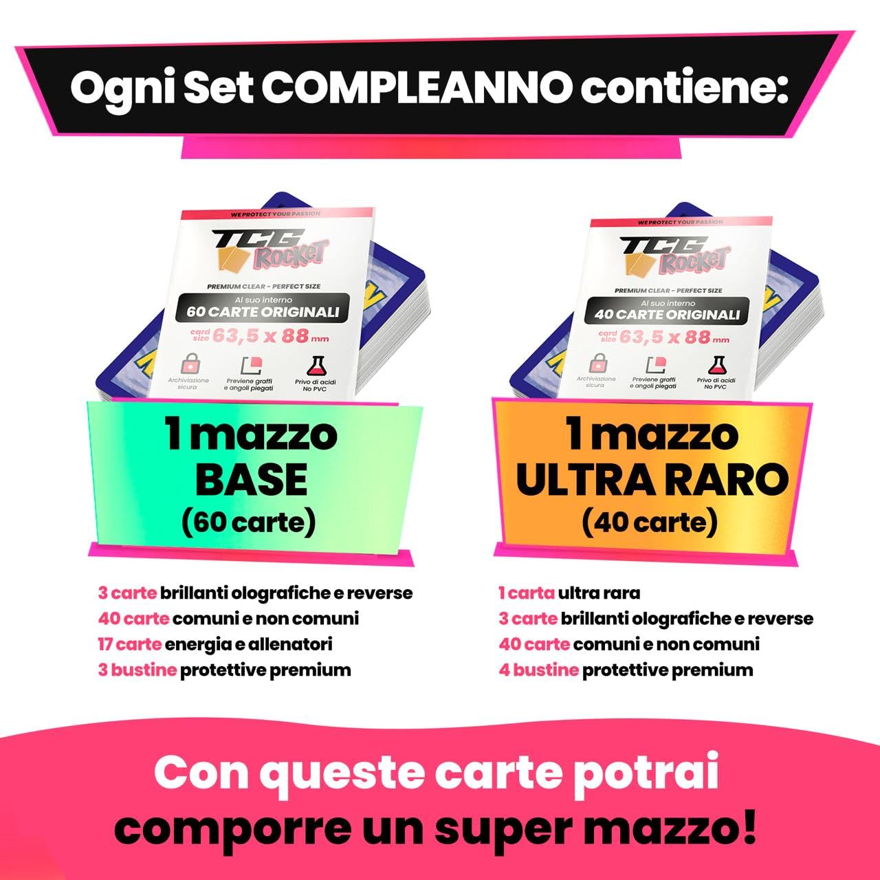 Set COMPLEANNO - 100 Carte Pok Originali Italiane, Include 1 Ultra Rara, 5 Carte Luccicanti (Olo, Reverse) e Confezione Regalo