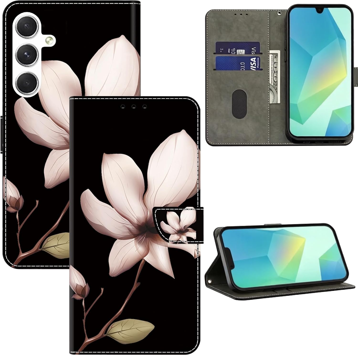 ALILANG for Samsung Galaxy A16 Wallet Case with Credit Card Holder, Flip Book PU Leather Protective Magnetic Cover for Galaxy A16 Case-One Flower