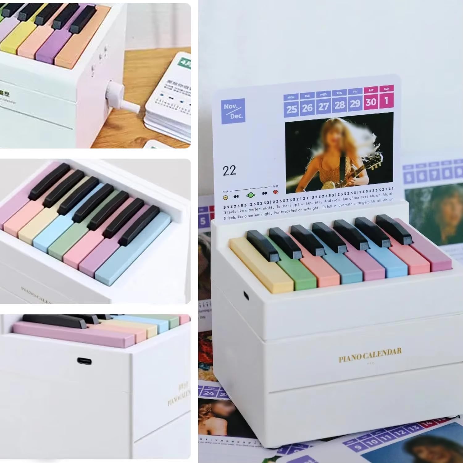 Calendario per pianoforte 2025: mini pianoforte con 52 spartiti musicali, viaggio musicale tutto l'anno per fan, familiari e amici, decorazione multifunzione e strumento di pratica (bianco01)