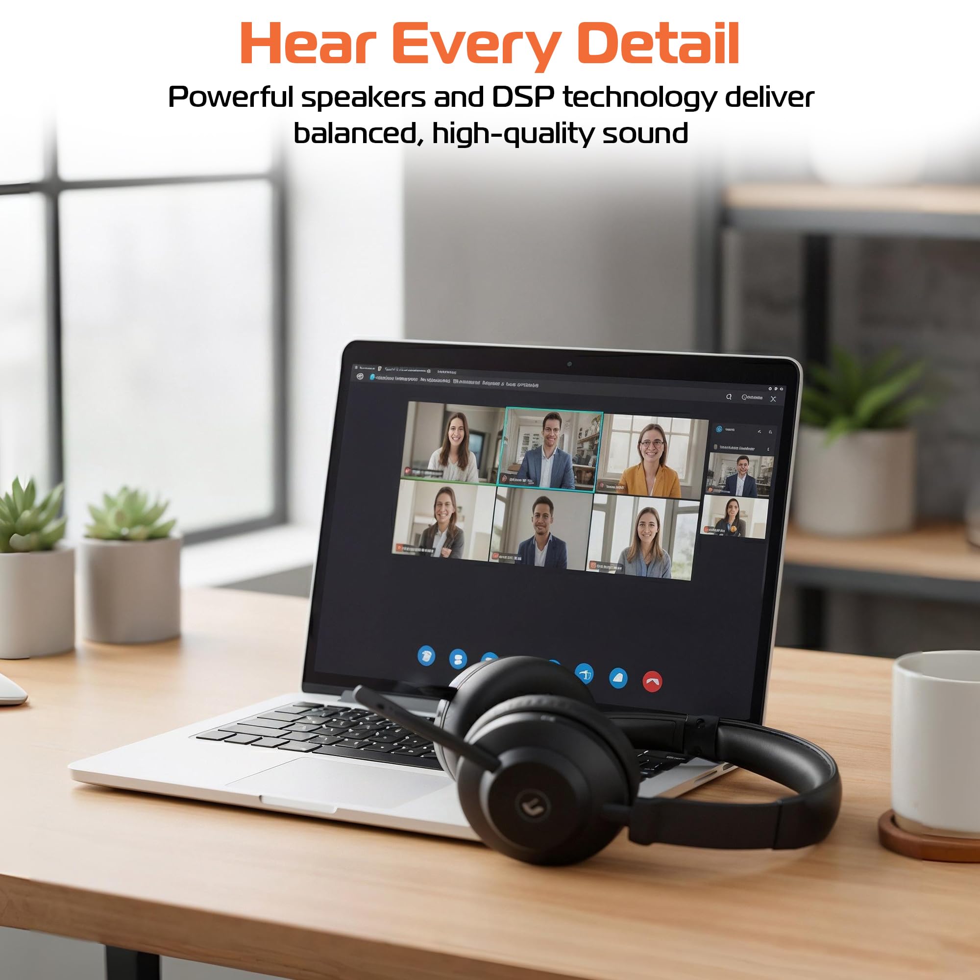 Spracht Blues Combo BT/USB Cuffie wireless con cancellazione del rumore per professionisti che lavorano, comode cuffie per PC, durata della batteria 40 ore, cuffie USB e Bluetooth con microfono per