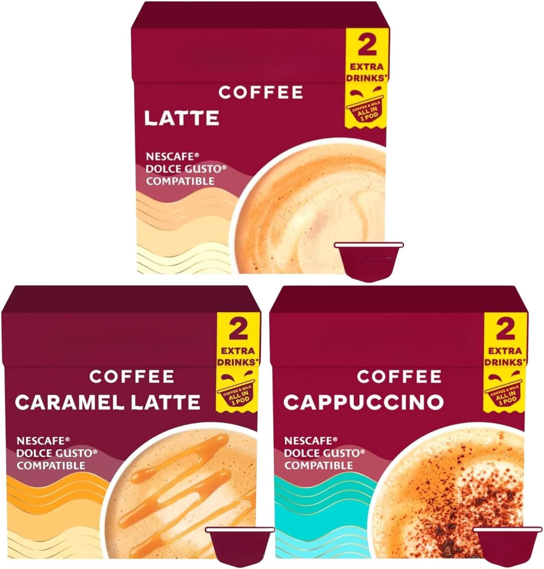 Costa Coffee Pod Variety Pack - Latte, Caramel Latte, and Cappuccino (30 Pods Total)