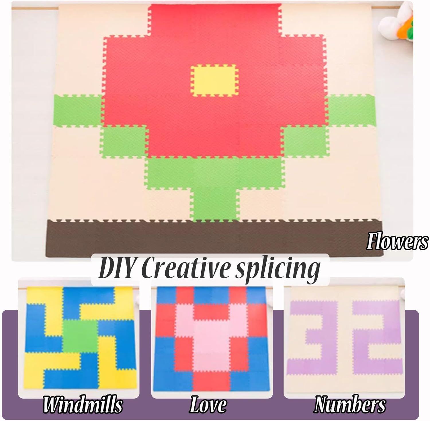 16 Pcs Extra Thick Foam Puzzle Mats - 12"x12" Non-Slip Interlocking Floor Tiles, Soft & Easy to Clean, Ideal for Playrooms, Kids' Rooms, Beige Color