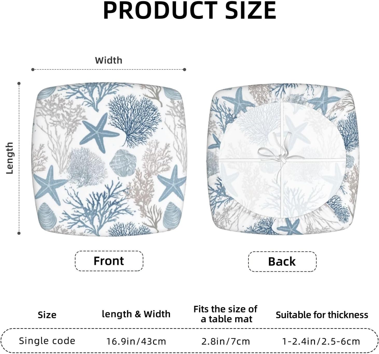 Ouqiuwa Starfish Seashell Coral Beach Square Chair Seat Covers Set of 6 for Dining Chairs, Elastic Seat Cushion Slipcovers for Home Kitchen Party Décor