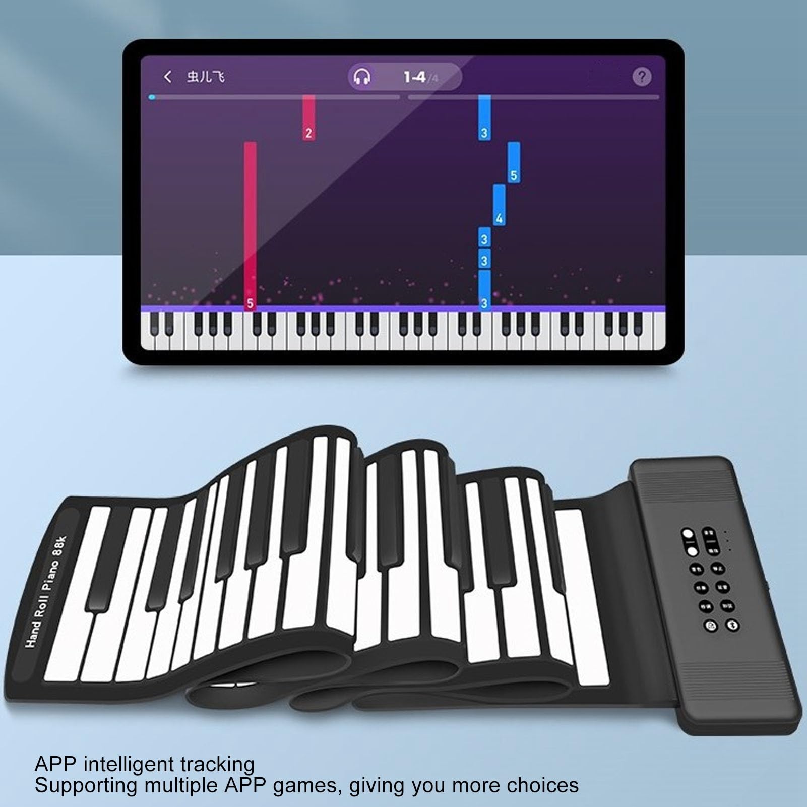 88-klawiszowe Pianino Zwijane, Elektroniczne Przenośne Pianino Ręczne z 128 Tonami USB MIDI BT dla Początkujących
