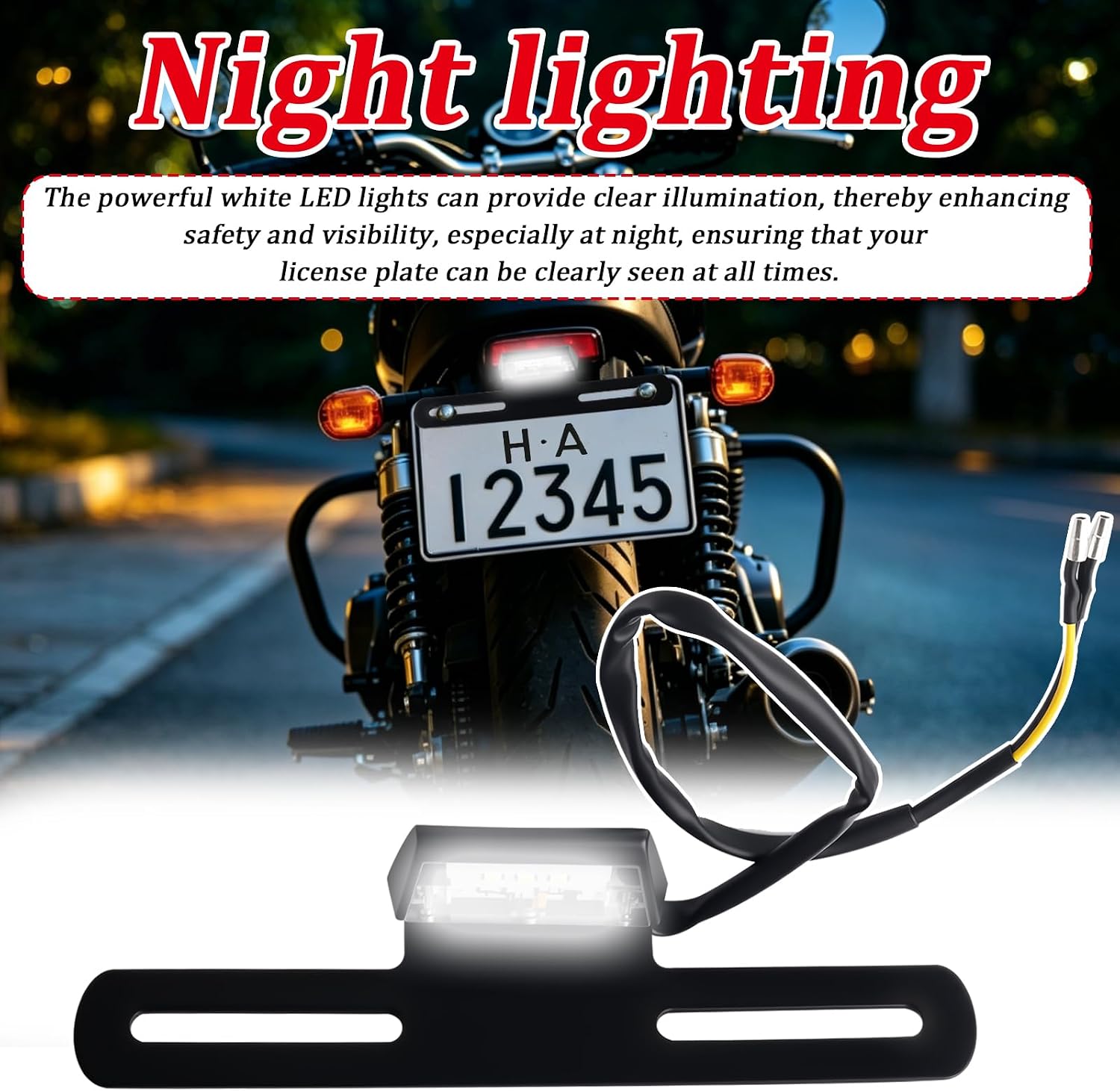 No Drill Motorcycle License Plate Bracket with 12V LED Light