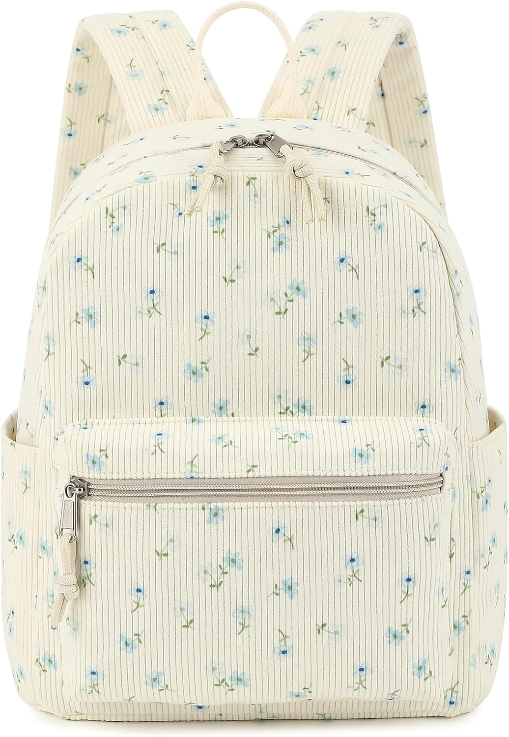 Corduroy Mini Backpack Purse Fashion Small Backpack Casual Daypack for Women Girls School Travel (Flowers Blue)
