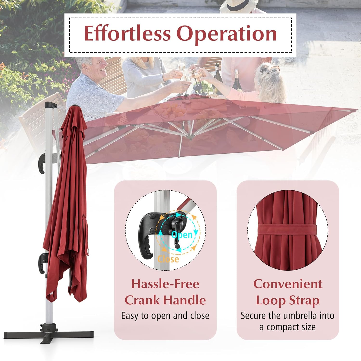 Cantilever Patio Umbrella Aluminum Offset Umbrella with 360-Degree Rotation & Adjustable Tilt, Large Patio Offset Umbrella for Garden, Pool, Backyard & Deck