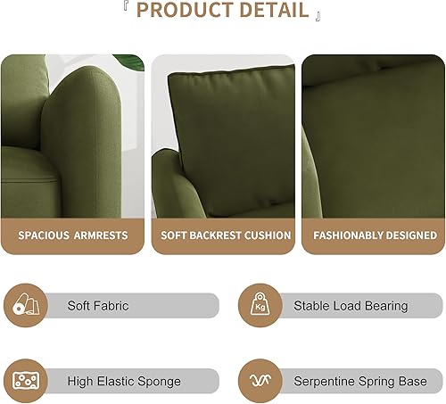 Miniatura 6 de Cómodo sofá biplaza de tela de terciopelo de 58 pulgadas de ancho con asiento profundo y patas de madera maciza, moderno sofá reclinable de mediados