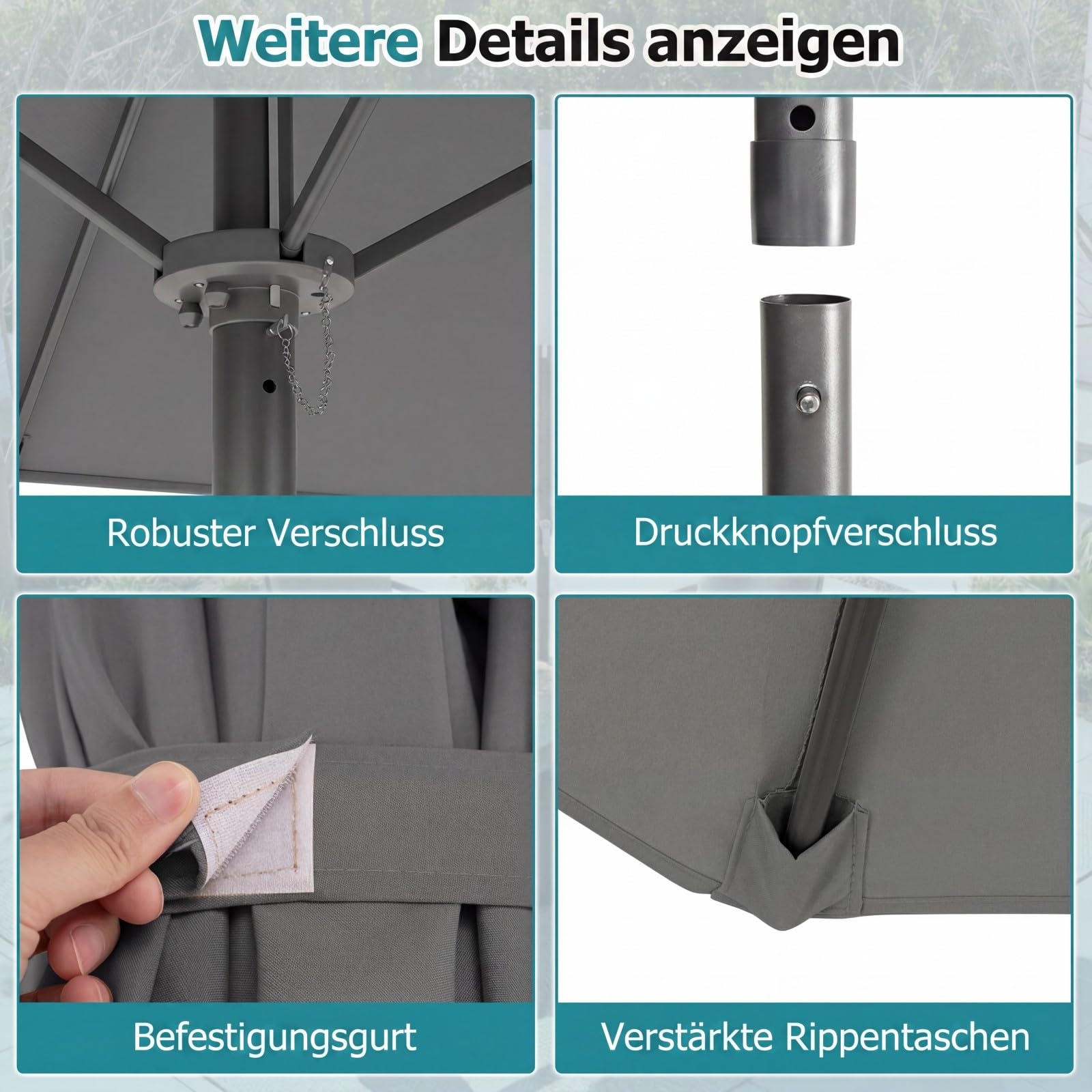 COSTWAY Doppelsonnenschirm knickbar 300x150cm, Doppel Sonnenschirm, Gartenschirm mit Kurbel, Terrassenschirm, Marktschirm für Garten, Terrasse, Balkon (Grau)