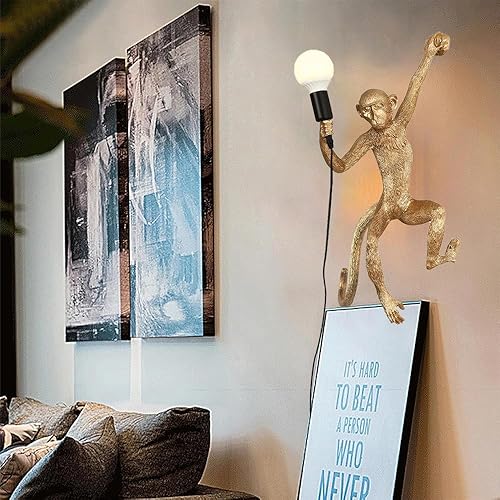 Miniatura 7 de 3DModern - Lámpara de pared con forma de mono de resina, lámpara de animales, lámpara de pared industrial retro Edison para sala de estar,