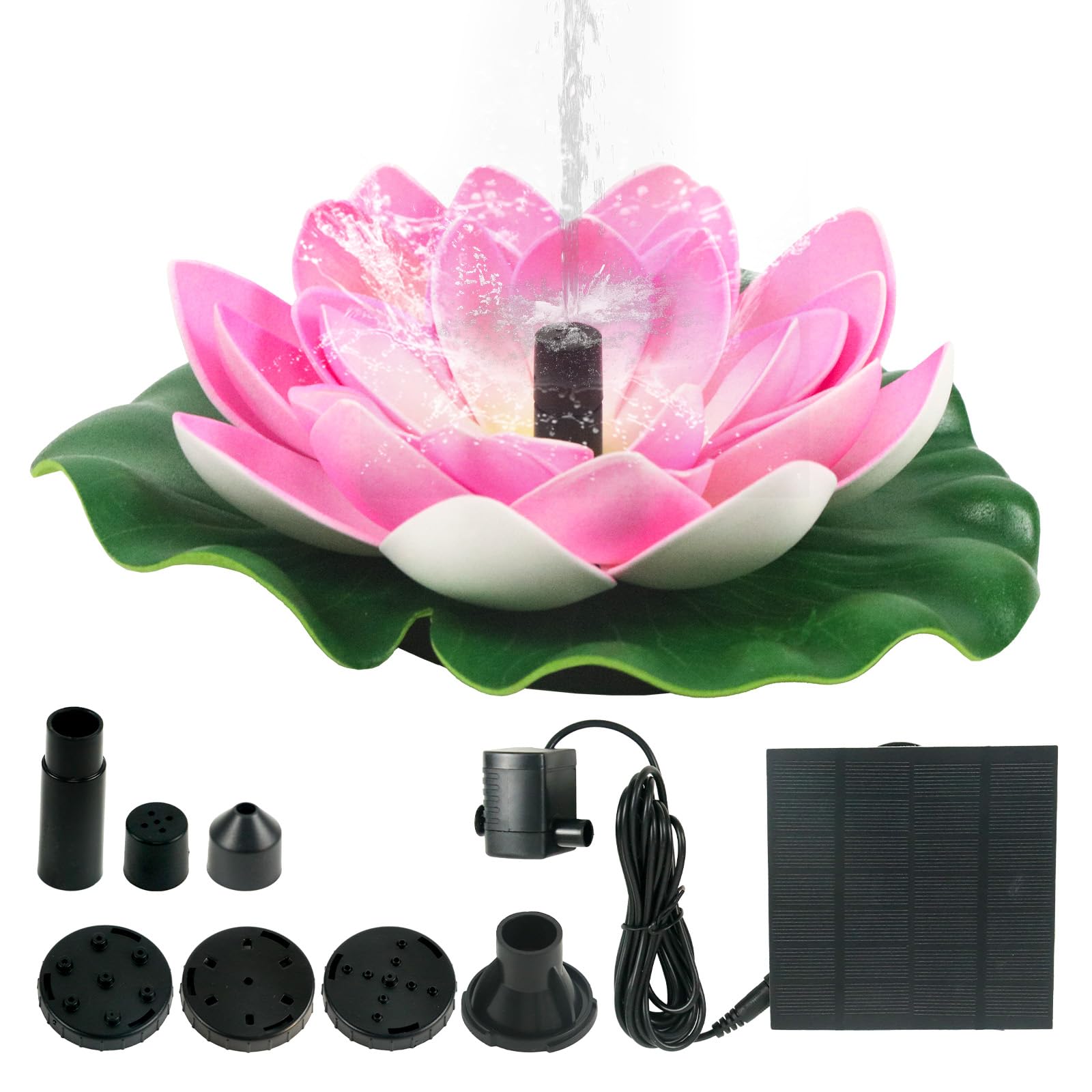 1.2W Solar Water Pump Fountain with 5 Nozzles Solar Fountain for Garden Pond Bird Bath Fish Tank Water Feature Pool Outdoor Décor (Pink)