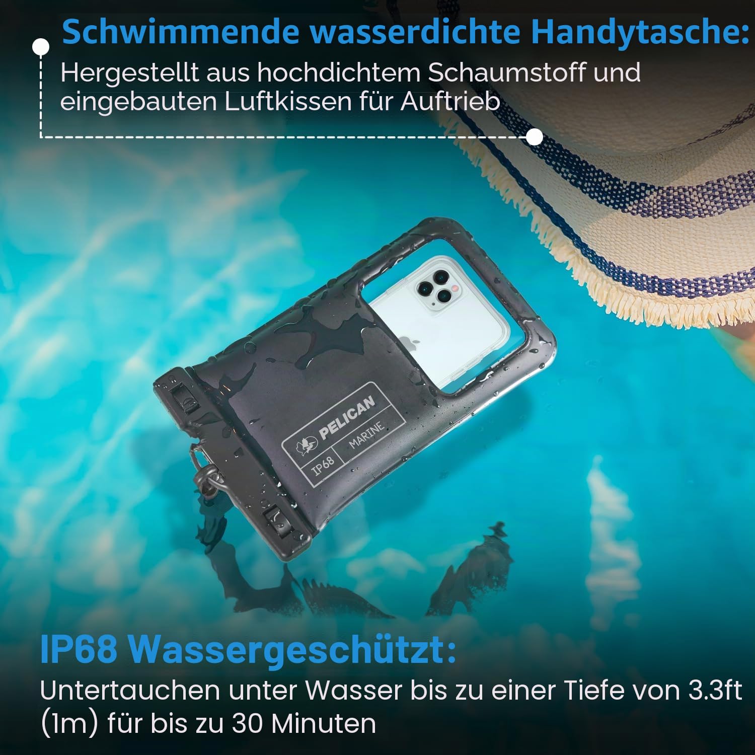Pelican Marine 2 Pack - IP68 wasserdichte Handytasche/Hülle (XL-Größe) - Schwimmende wasserdichte Handyhülle - für iPhone 15 Pro Max / 14 Pro Max / 13 Pro Max / 12 / S23 Ultra/Pixel 7 - Stealth Black