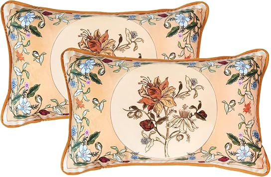 Set of 2 Creamy Vintage Pillow Covers 12x20in,Home Decor Pillows Cases for Bedroom,Yellow Cushion Covers for Living Room Cottage Core Pillows Covers