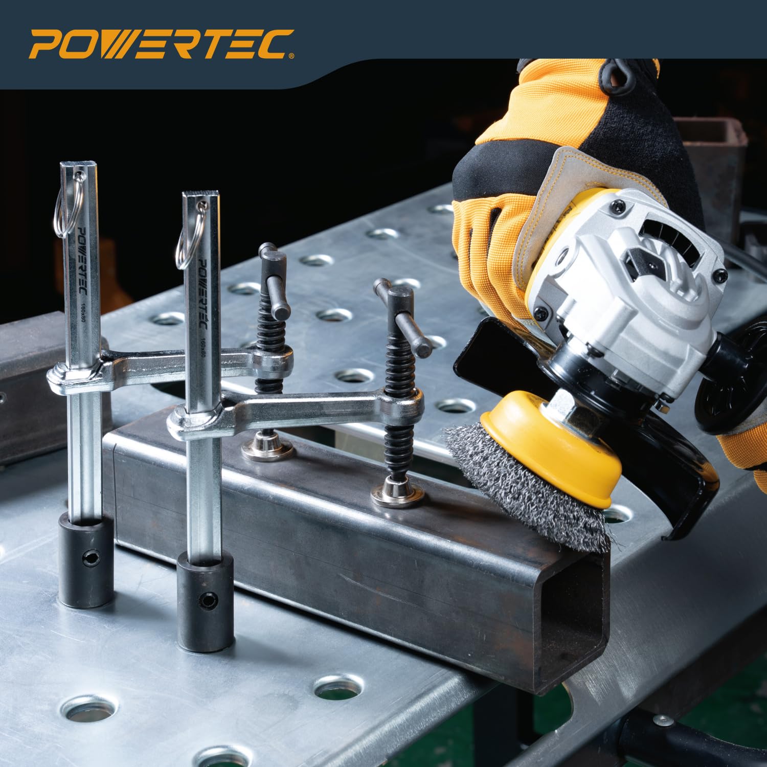 POWERTEC 2 morsetti per saldatura con impugnatura a T, apertura massima di 16 cm, profondità gola 3-1/4", adatto per fori da tavolo di saldatura da 16 mm, morsetto a vite per banco da lavoro per