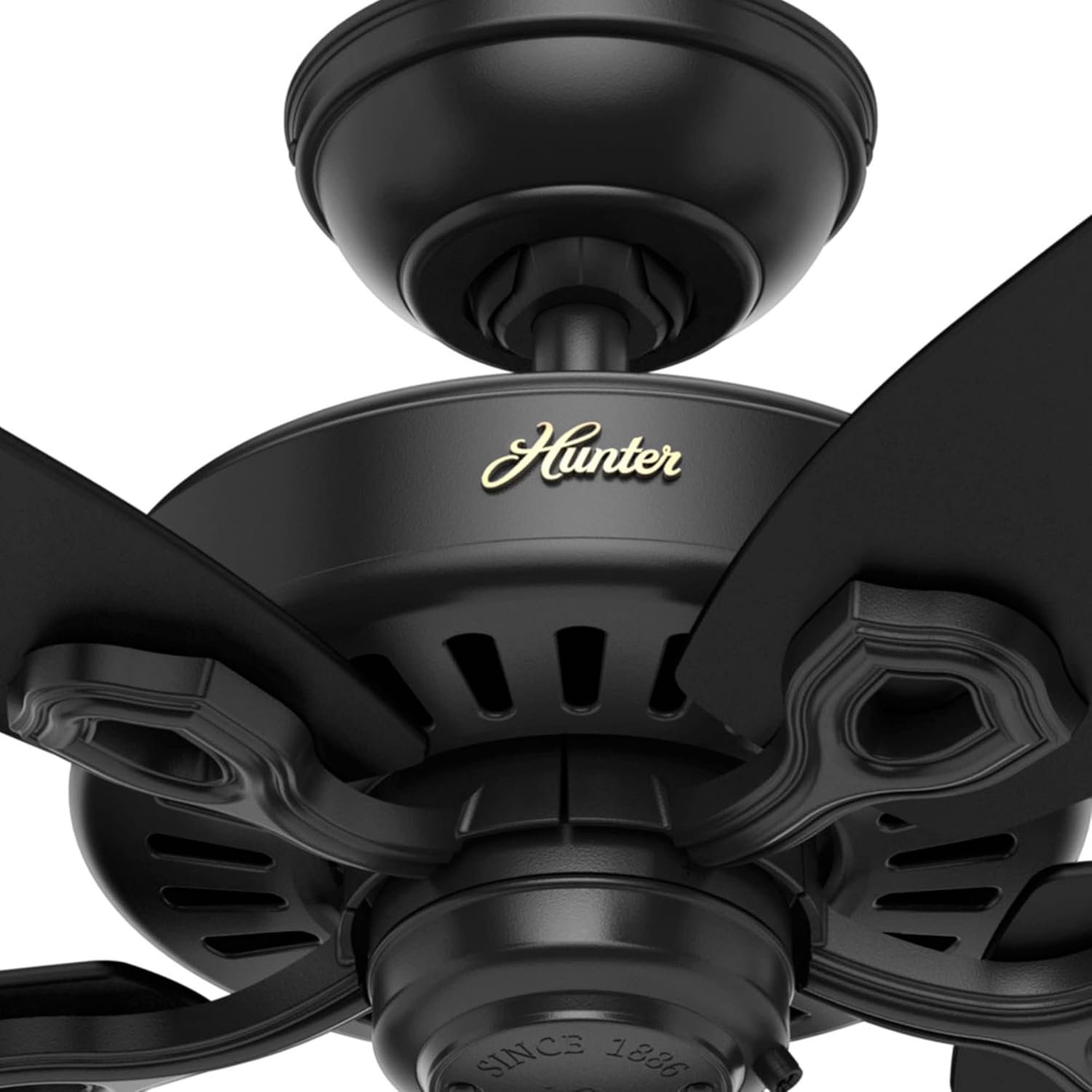 Hunter 52 inch Outdoor or Indoor Ceiling Fan No Light with Pull Chain - Black Ceiling Fan without Light, Standard Mount, 5 Blades, For Patio, Porch, Living Room - Builder Elite 53294, Matte Black