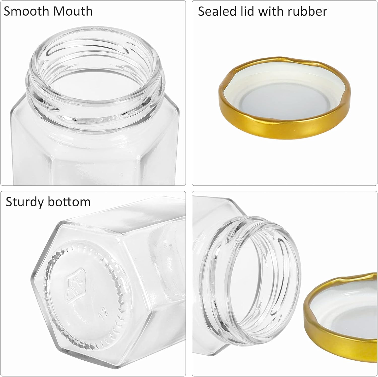 STARSIDE 30 Pack 4 oz Hexagon Glass Canning Jars with Gold Lids, 120 ml Mini Jam Jars for Honey,Sauce,Baby Foods, Wedding Favors,DIY Small Spice Jars. Include 1 Pen and 80 Labels.