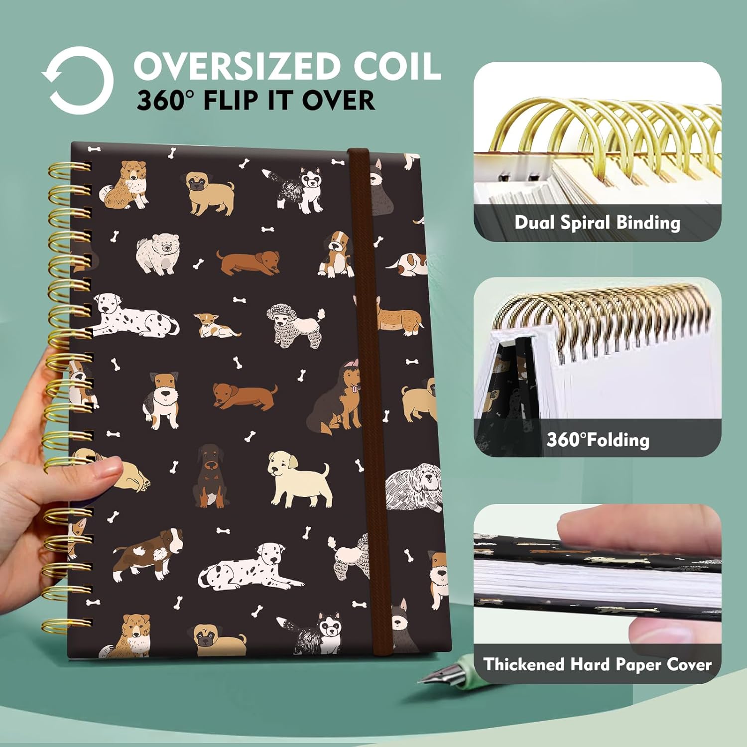 Cute Spiral Journal Notebook,Binding with Premium Paper for Girl Women,Cool Funny 120 Pages,100gsm A5 College Ruled NotebookJournal,Perfect for Gifts Nurse Teacher Women(Cute dogs Black) - Image 3