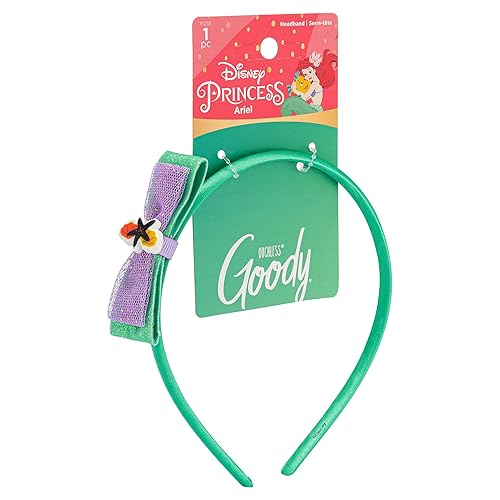 Goody Ouchless - Diadema para todo tipo de cabello, princesa Disney, Ariel, ajuste cómodo para todo el día, hermoso diseño para un estilo