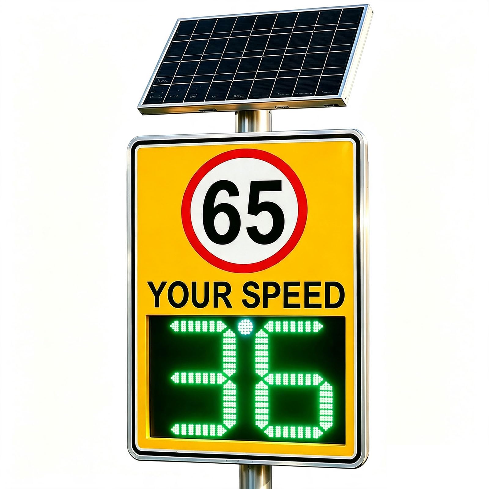 20x28 IN, 65 MPH Solar Powered LED Speed Limit Sign with Instant Feedback