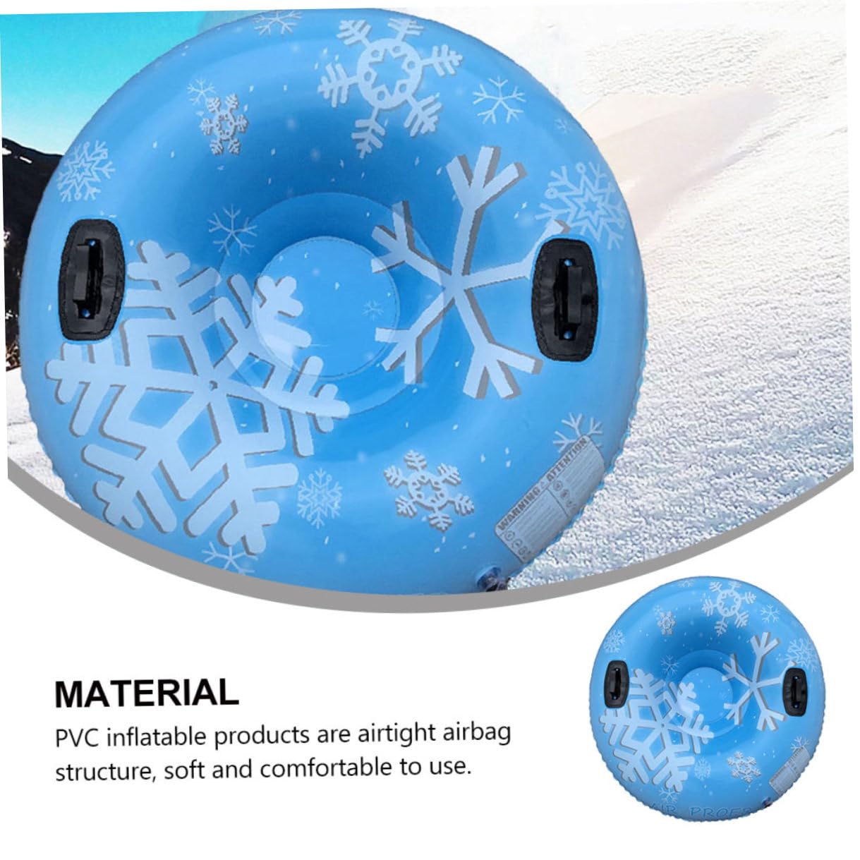 GLEAVI Aufblasbarer PVC Schneereifen Runder Verdickter Schneeschlauch mit Zwei Griffen Verschleißfest und Robust für Outdoor Winteraktivitäten