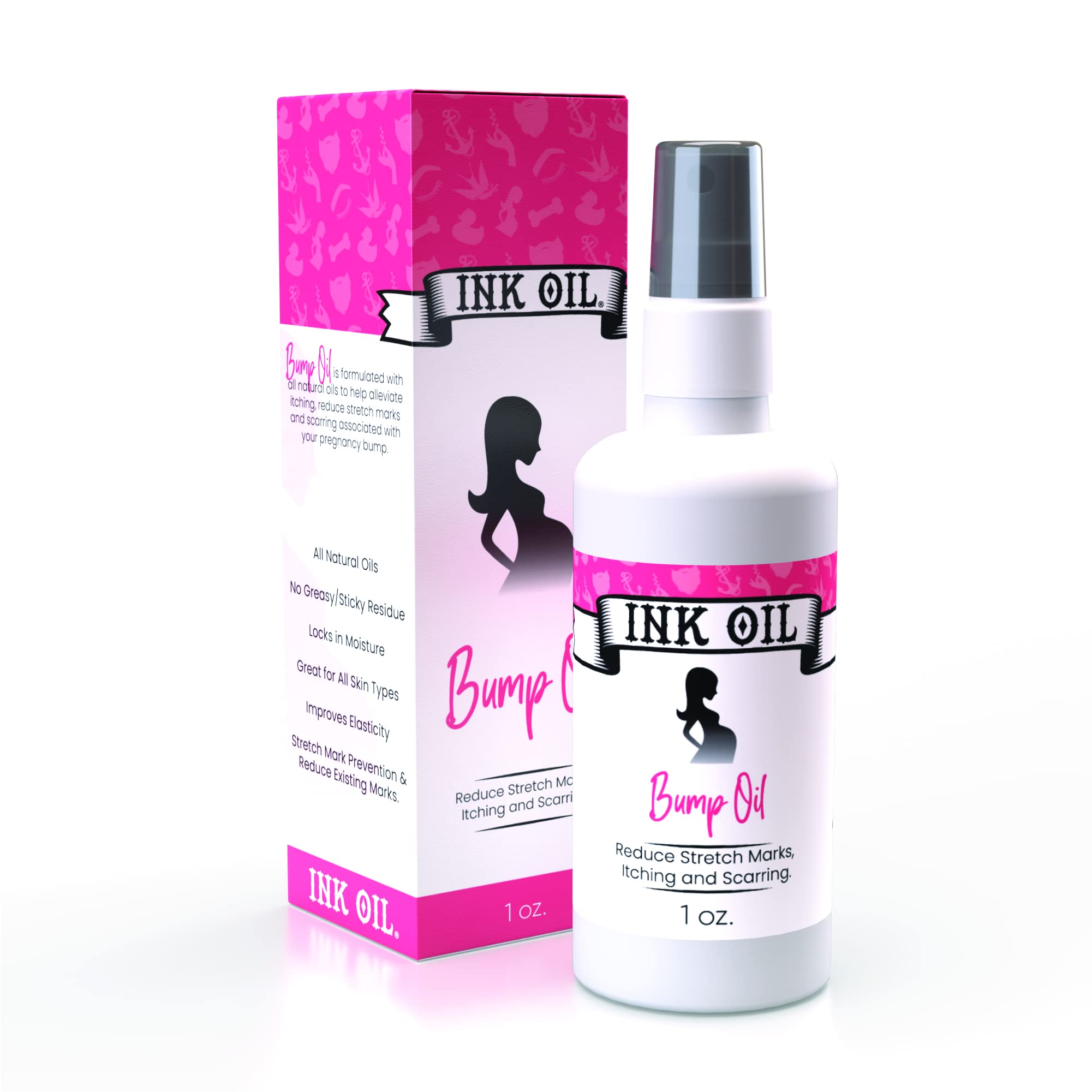 Ink Oil Bump - | Stretch mark remover | Baby bump essentials | Scar removal | Postpartum/Pregnancy/Maternity care | Natural body scratch relief serum | Advanced skincare