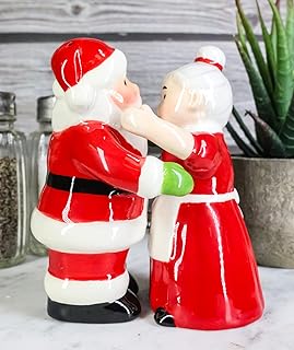 Ebros 'Tis The Season Dancing Mr And Mrs Santa Claus Christmas Couple Magnetic Salt And Pepper Shakers Set Ceramic Figurines Party Kitchen Tabletop Collectible Prop Jolly Holiday Decorative