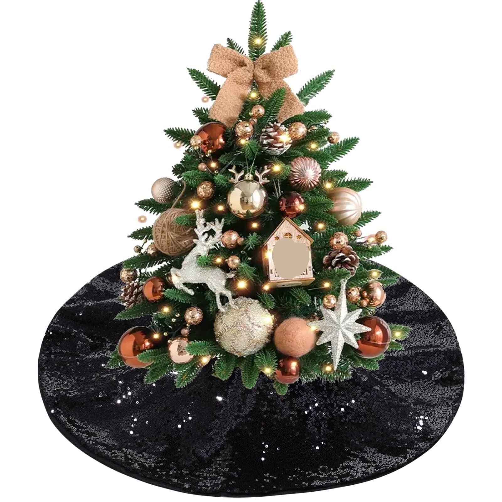 Tappeto Albero di Natale, Gonna for Albero di Natale Gonne for in Sequenza Rotonda Tappetini for Scintillanti for Dorata Festa Forniture(Black,120cm)
