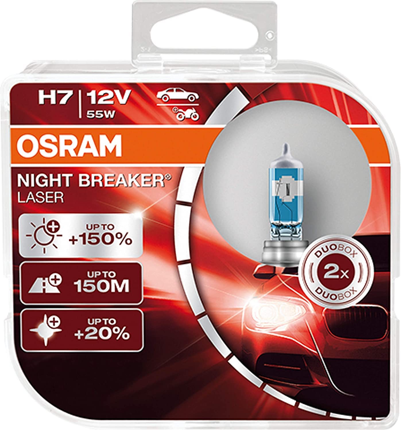 Osram H7 55 W 12 V PX26d Night Breaker Laser + 150% Next Generation 64210NL-HCB luce bianca bianca di ricambio fari alogeni per auto, omologati